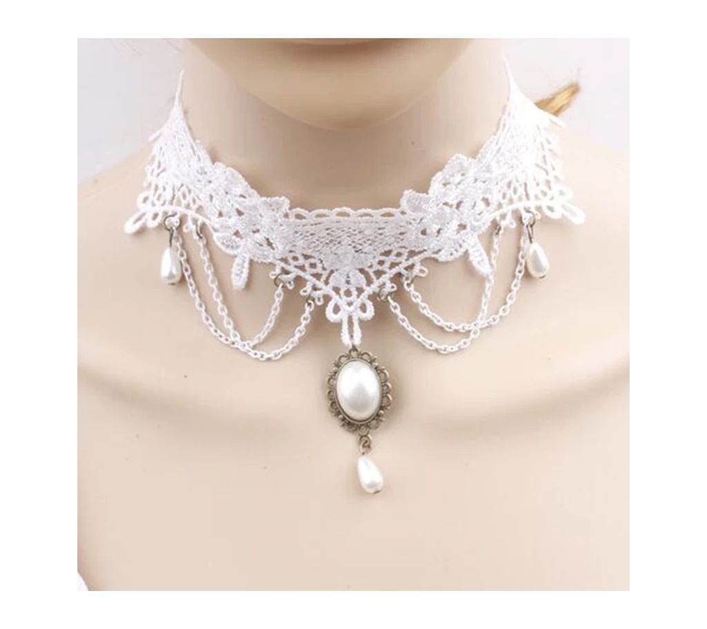 Imitation Pearl White Black Lace Choker Necklaces Bridal Jewelry Women Wedding tattoo Tassel Punk Style Lace Pendant
