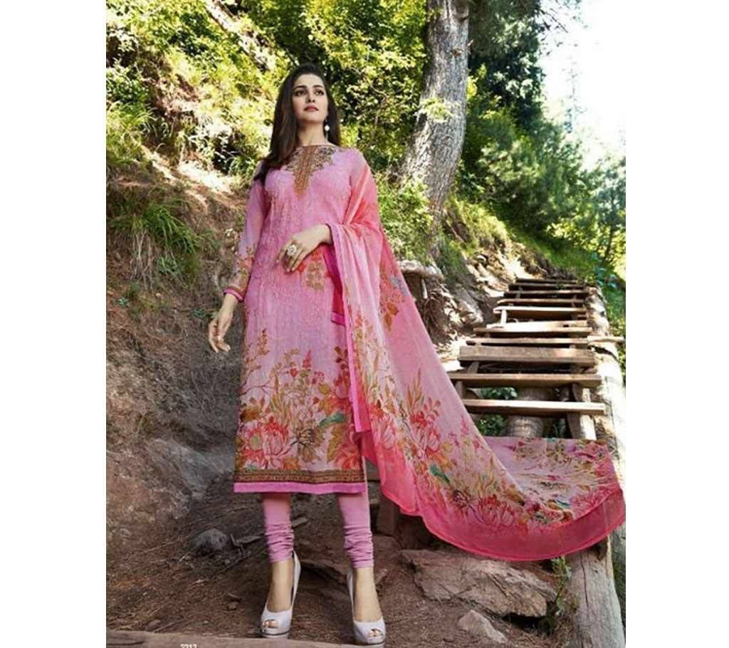 VINAY KASEESH FUSION STRAIGHT PRINT WORK SALWAR KAMEEZ DUPATTA SET( REDDISH PINK )