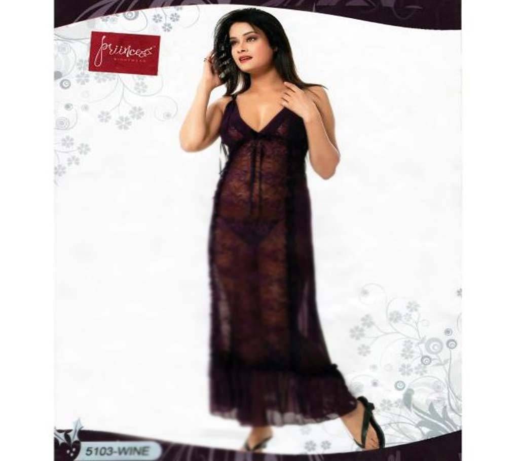 Fashionable Short Night Dress-5103 Wine