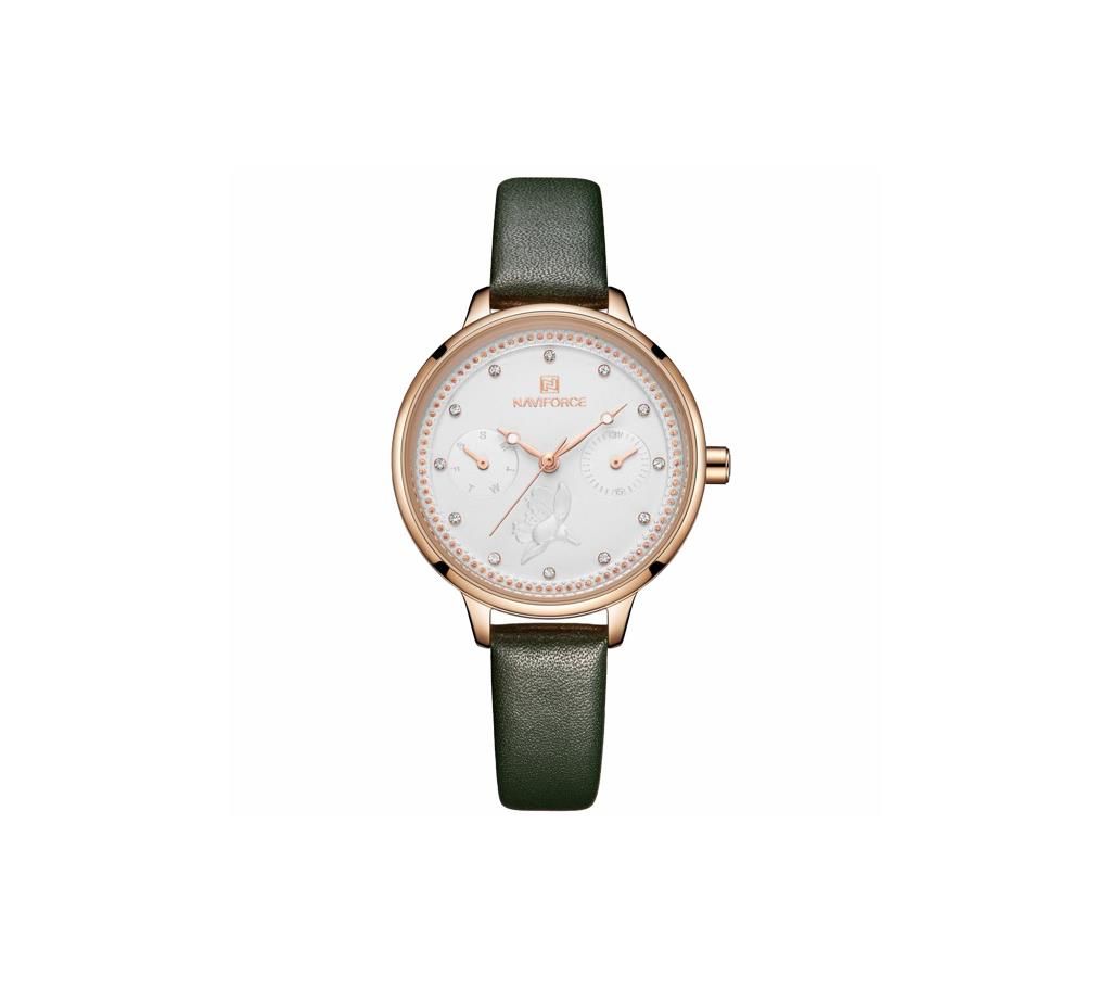 NAVIFORCE NF5003 Green PU Leather Sub-Dials Chronograph Watch For Women - Green & RoseGold