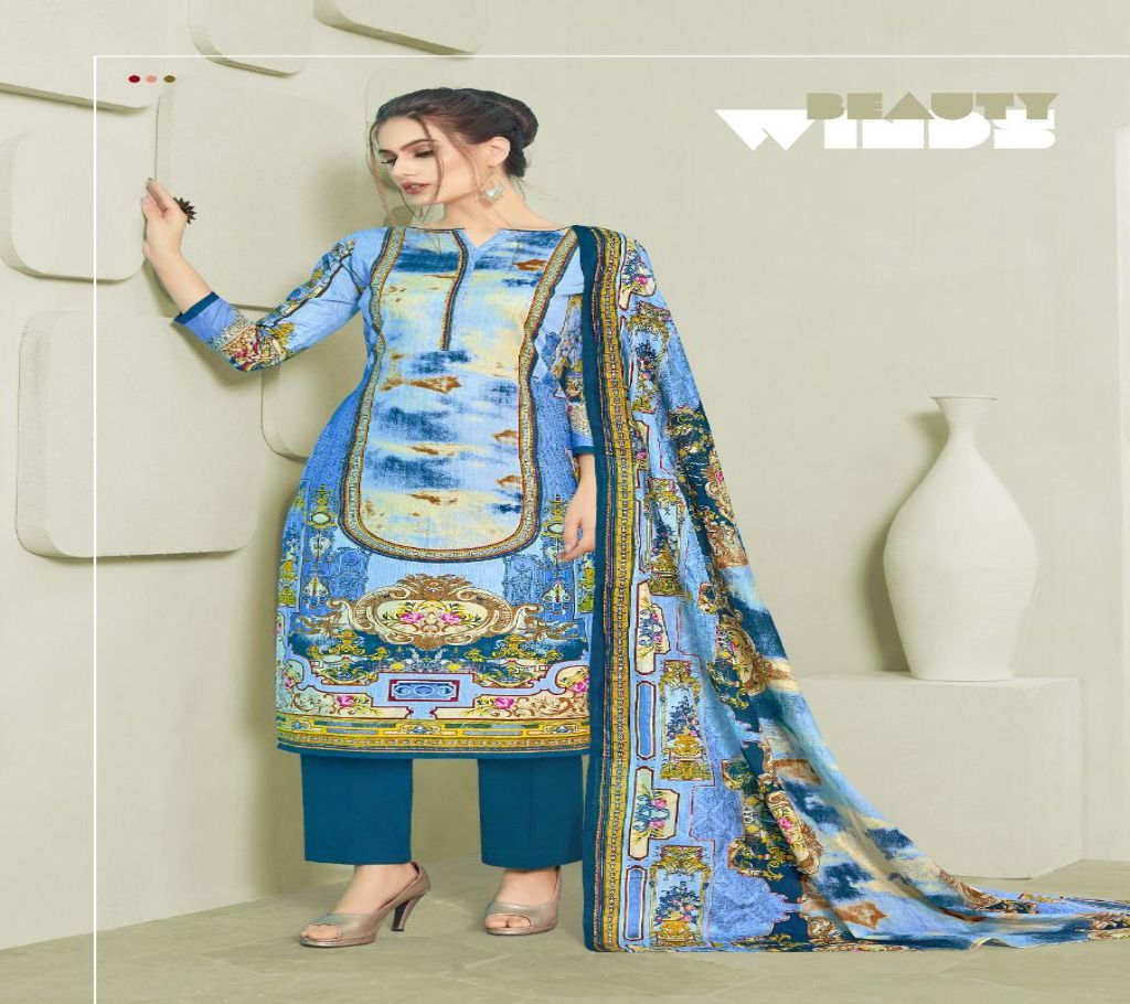 Yashika Trendz Unstitched Blue Color Lawn Print Indian Salwar Kameez