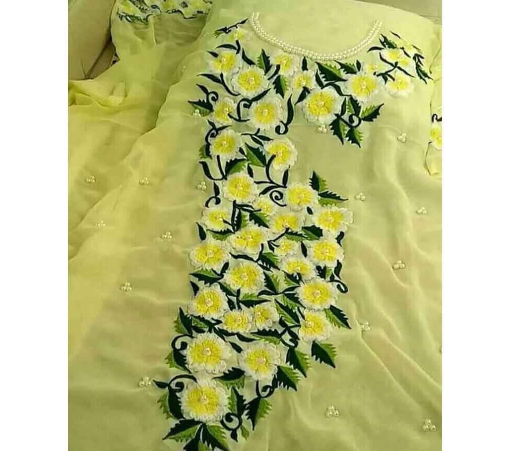 Unstitched embroidery & karcupi work lemon Color kameez for Women (1 piece)