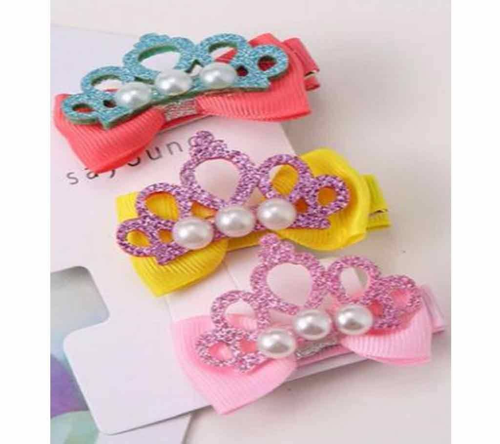 3Pcs/Set Shiny Pearl Crown Hair Clip For Girls Women