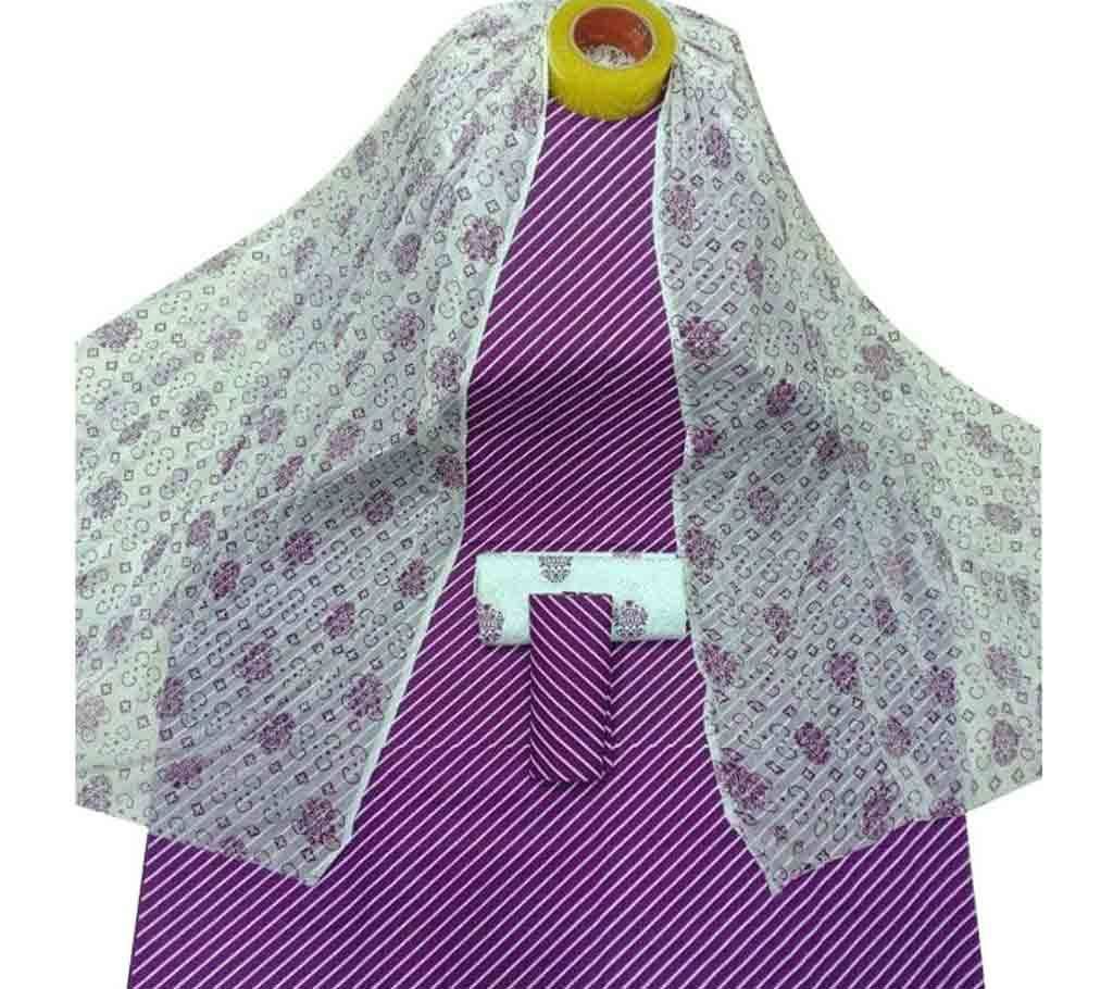 Unstitched Violet Skin Printed Cotton Three Pieces
