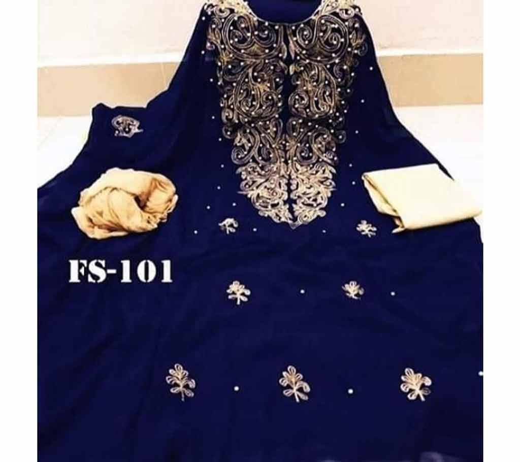 Semi Stitched Indian Weightless Georgette -embroidery 3 Piece For Women-15 