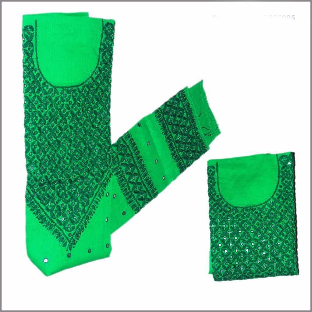 Green unstitched cotton single kameez