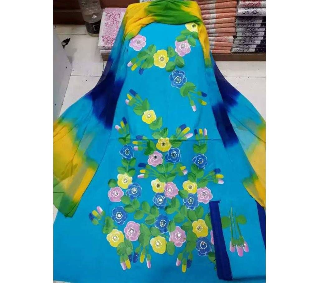Unstitched Hand Paint Cotton Three Piece
