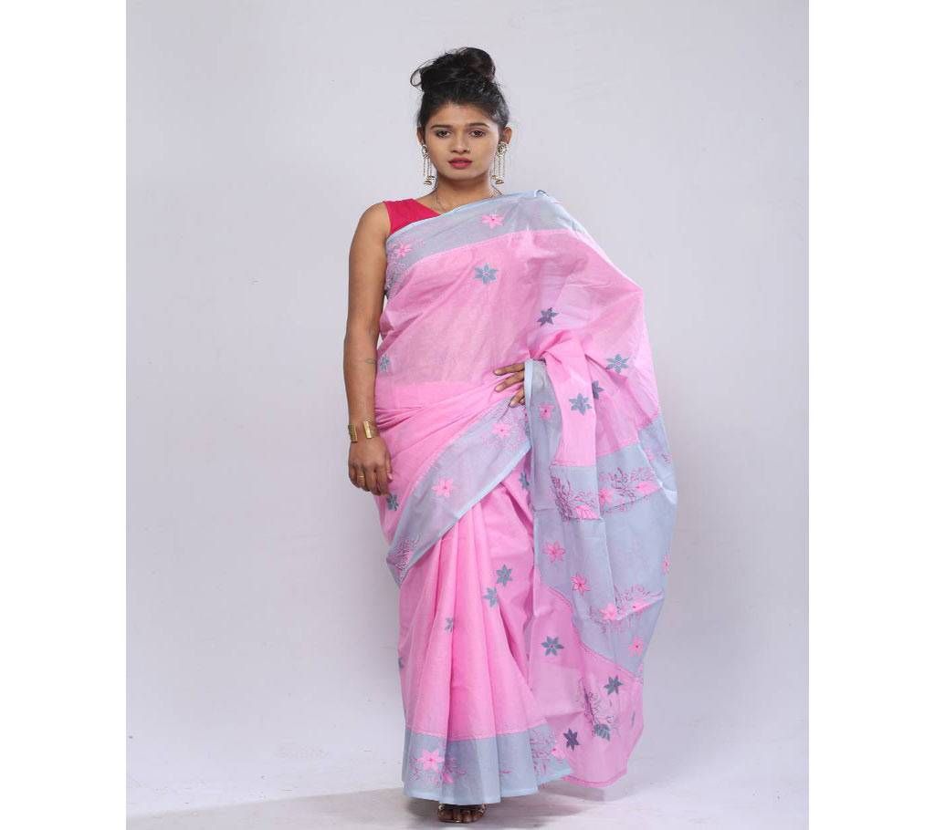 Hand Embroidery Saree -Pink & Light ash