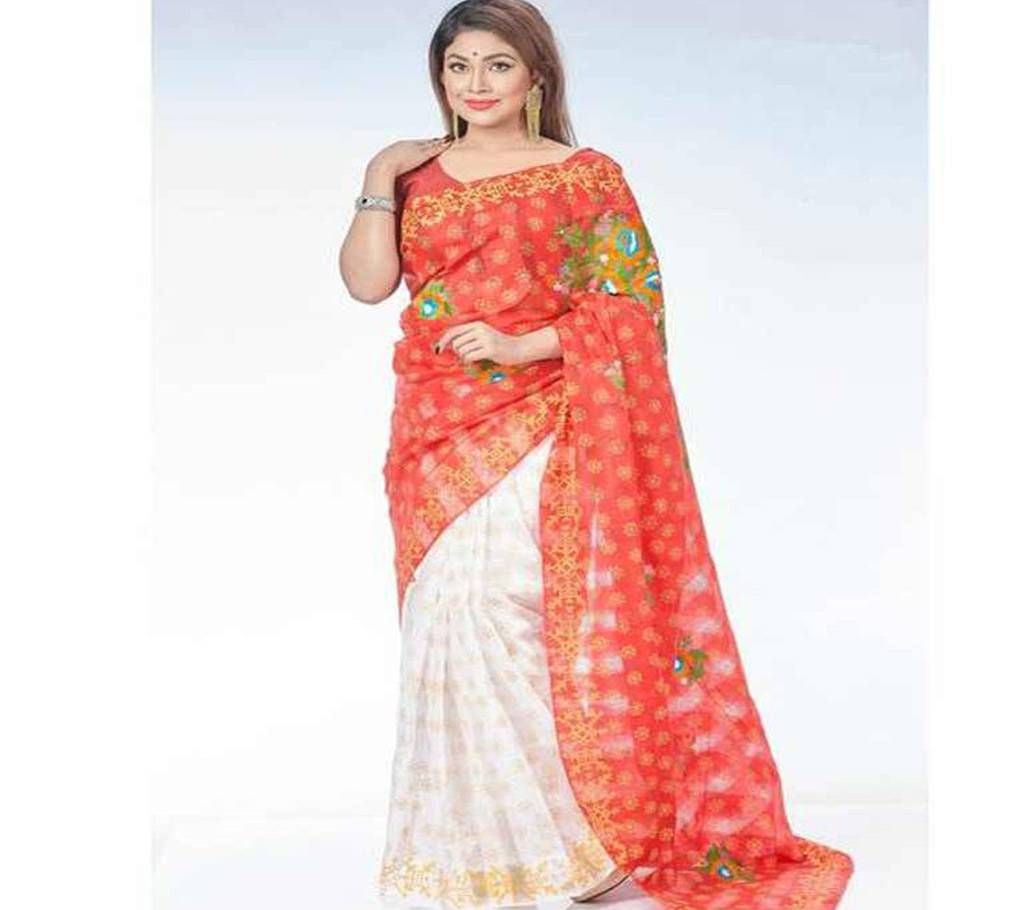 Check Silk Block Prited & Emboidary Work Sharee