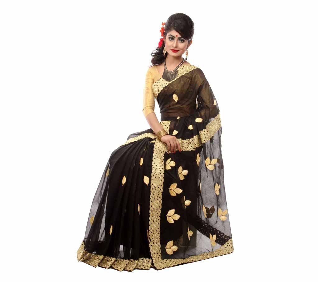 Pure Silk Applique Embroidery Sharee