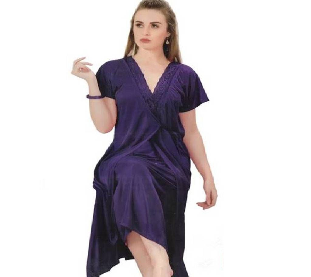 Salmon Silk Night Dress for Women- Blue