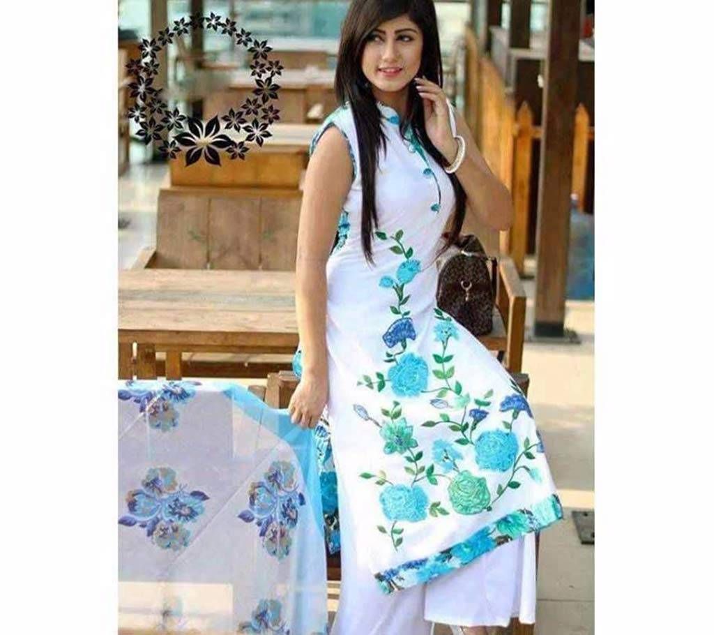 block printed unstitced three piece 
