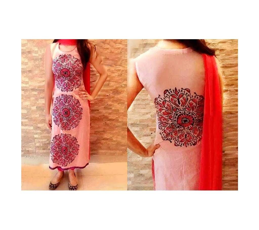 Unstitched Tan Cotton Printed Shalwar Kameez for Women