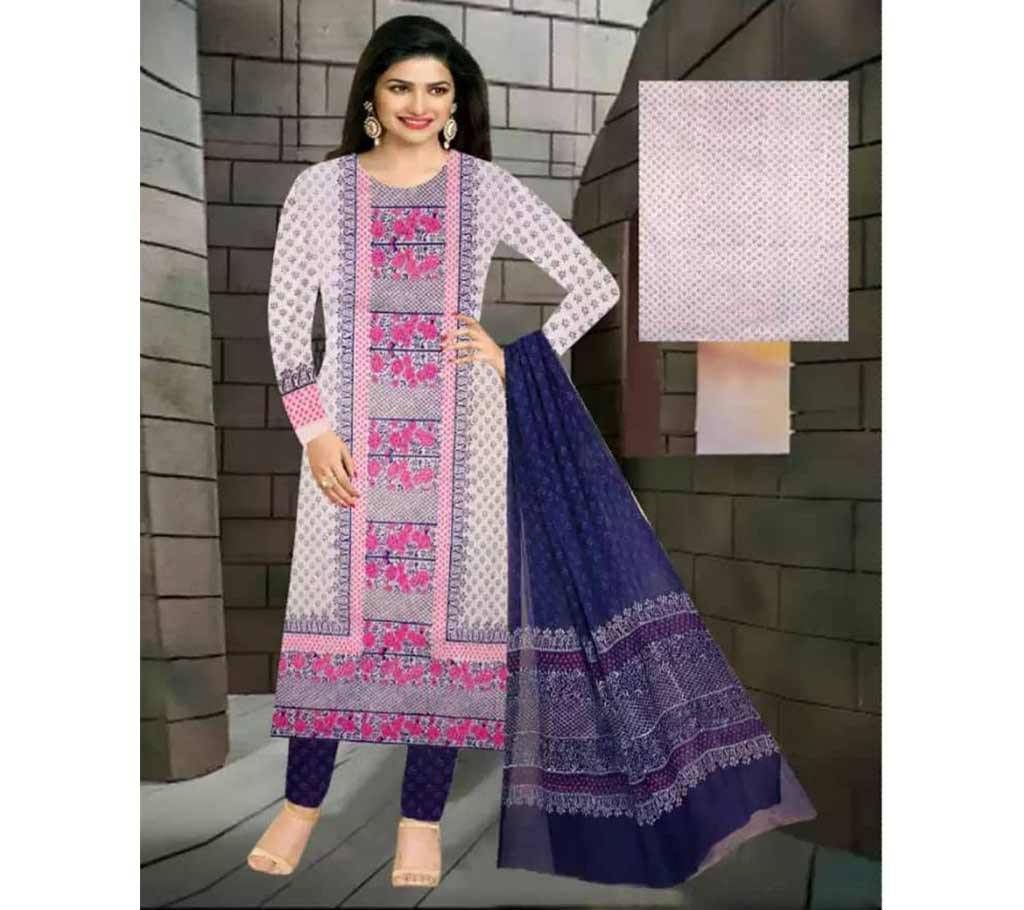 Unstitched Multicolor Cotton Block Printed Shalwar Kameez 