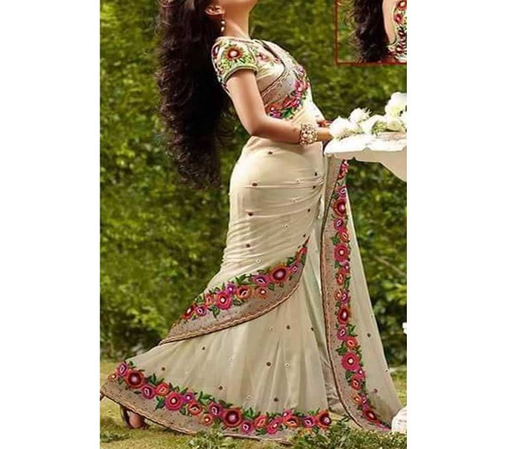 INDIAN CREAM GEORGETTE SAREE FOR WOMEN