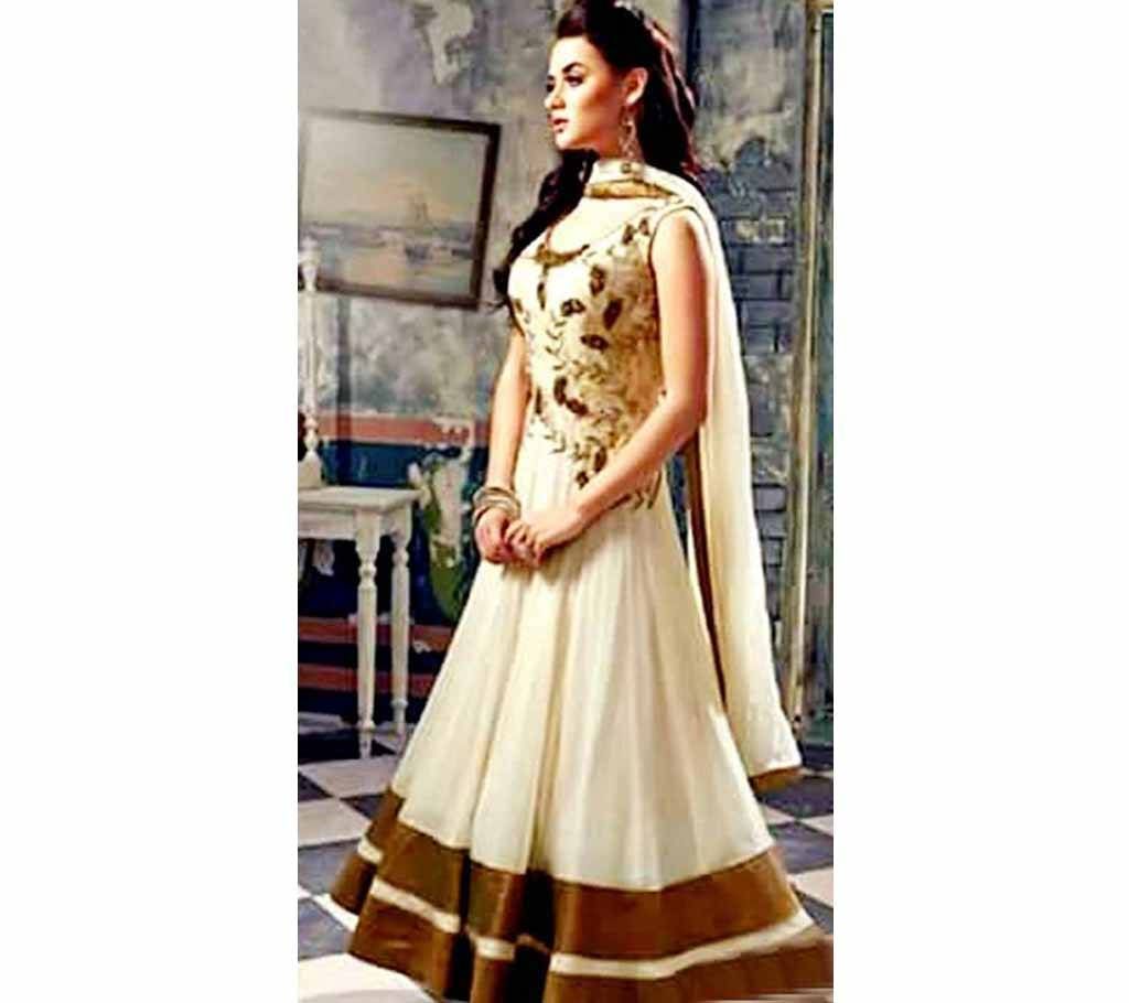 Off White Semi-Stitched Georgette Gown For Women