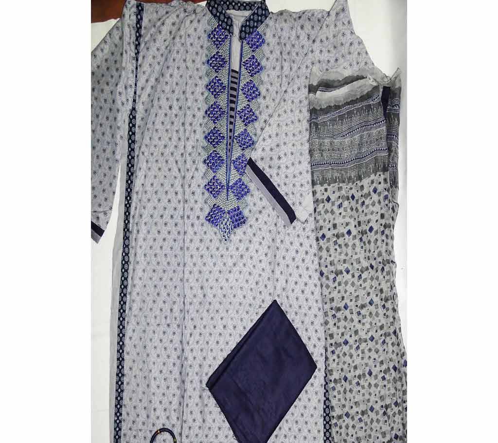 Semi-Stitched Cotton-Lilen Printed 3pc