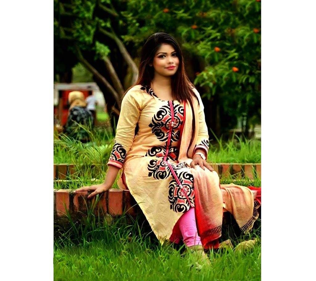 Unstitched Cotton Block Three Piece - DN057