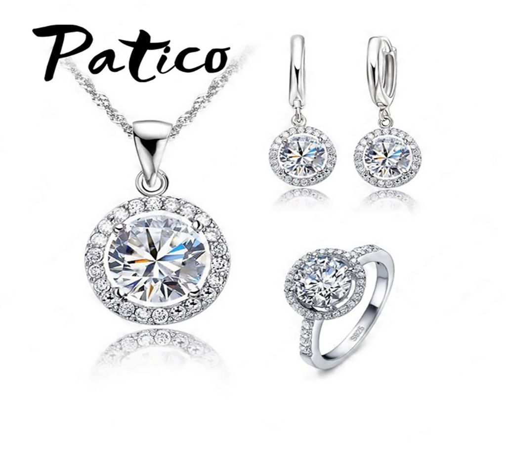 Women Wedding Necklace Earrings Ring Bridal Jewelry Set