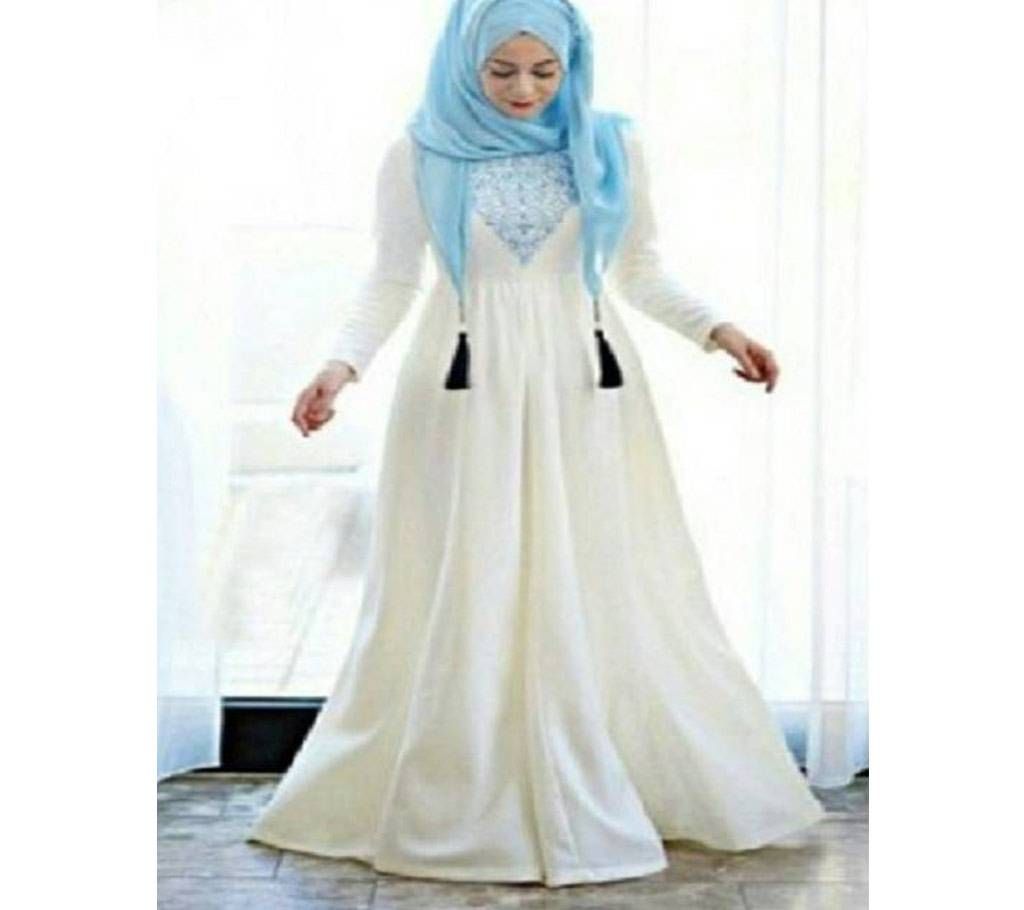 White & Sky Blue  Shamu Silk/Shartin Borka For Women