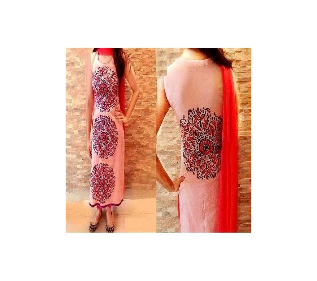 Un-stitched skin printed cotton salwar kameez seblock-493