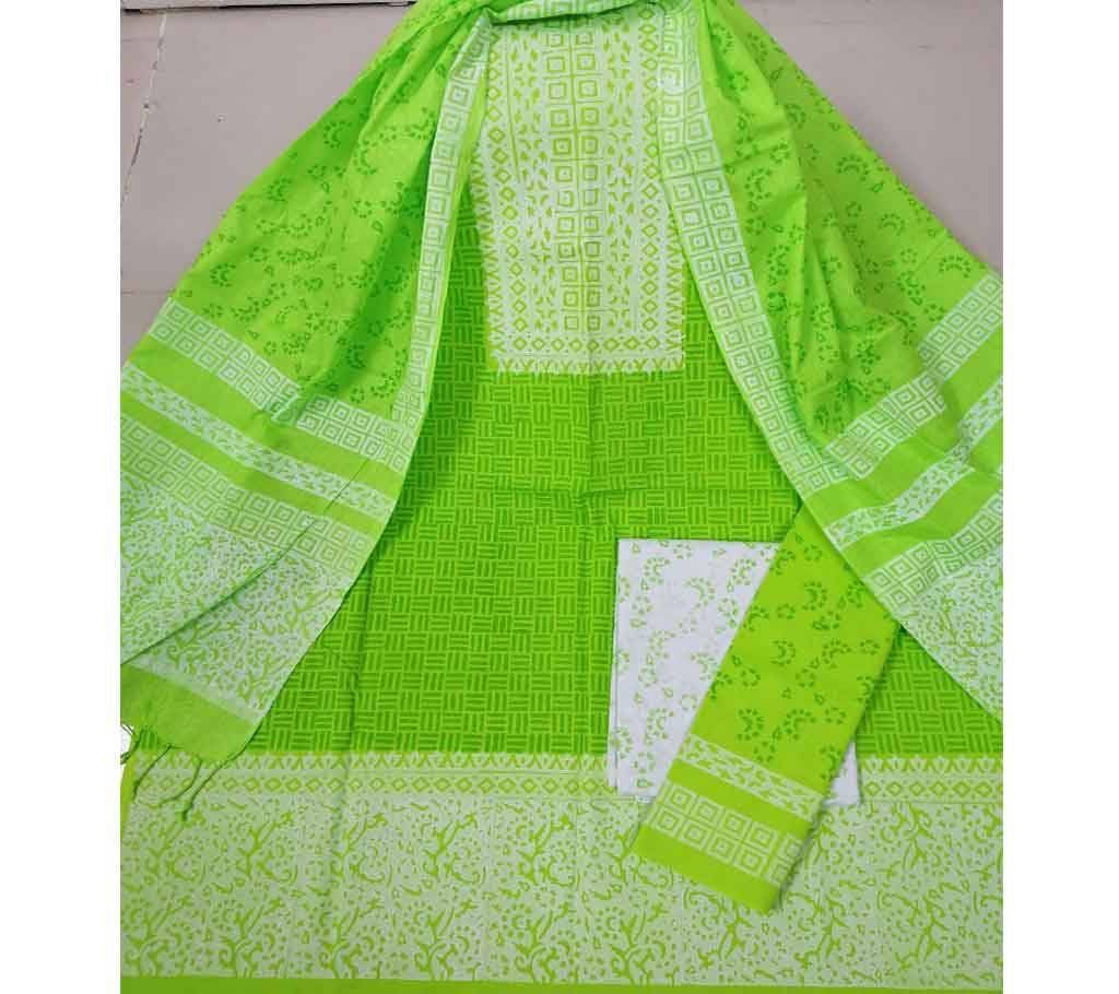 Unstitched Deshi Cotton 3Pcs with Cotton Orna - 24 - Forest Green with Whole Body Design
