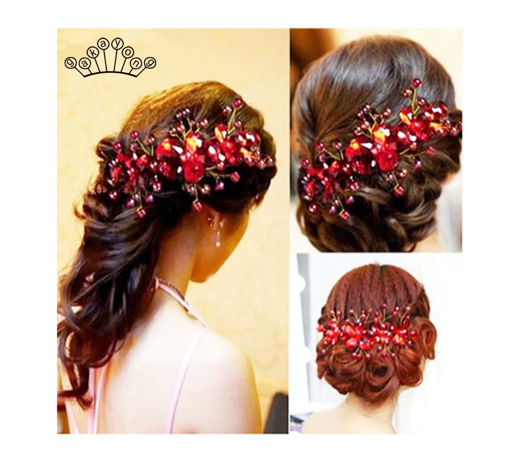 Fashion Red Crystal Beads Hairband Wedding Hair Jewelry Bridal Hairwear Handmade Flower Headband For Bride