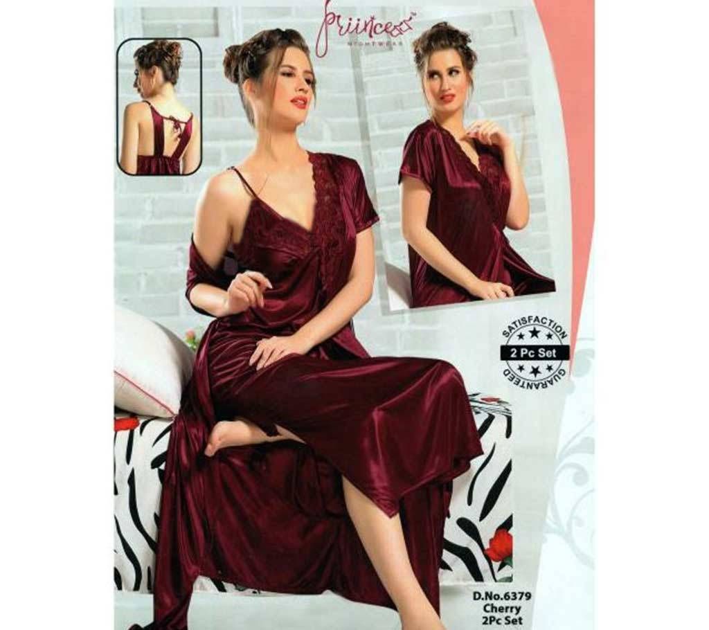 Fashionable Two Part Nighty-6379 Cherry