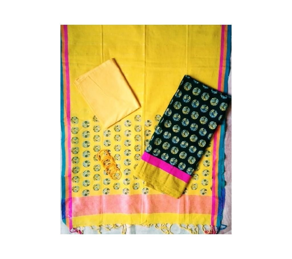 Handloom Cotton Sequence Three Pieces with Screen Print
