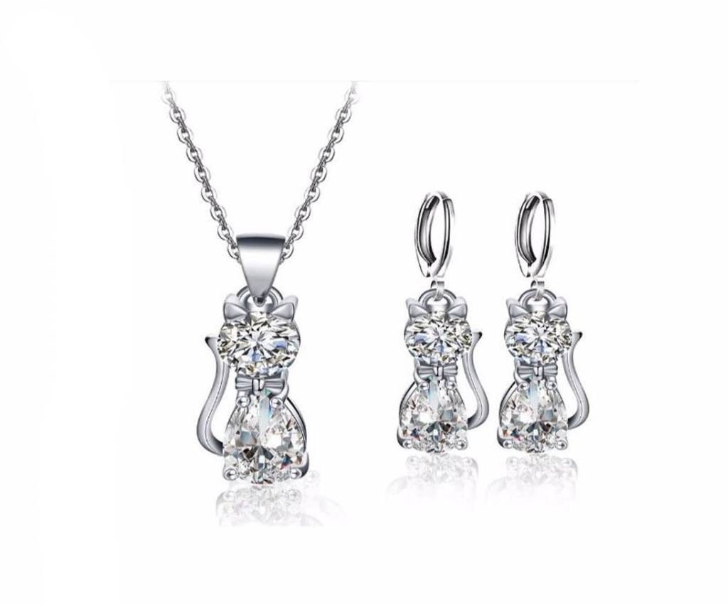 Earrings+Necklace Zircon Sterling Jewellery Set For Women