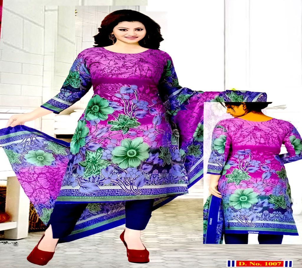cotton Unstitched Printed Salwar Kameez for Women green Purple