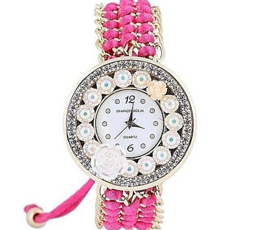 Stainless Steel Analog Watch For Women  Pink  SKA