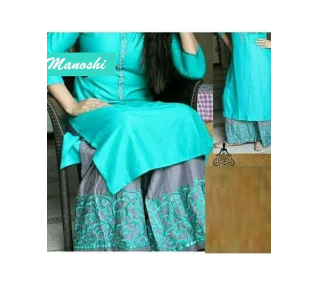 Salwar Kameez Unstitched Block Printed Salwar Kameez for Women Aqua Color