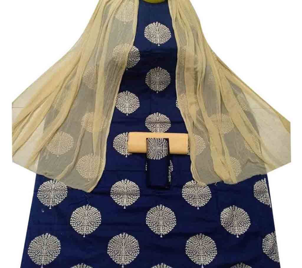 Unstiched Cotton Skin Printed 3 pieces Navy Blue