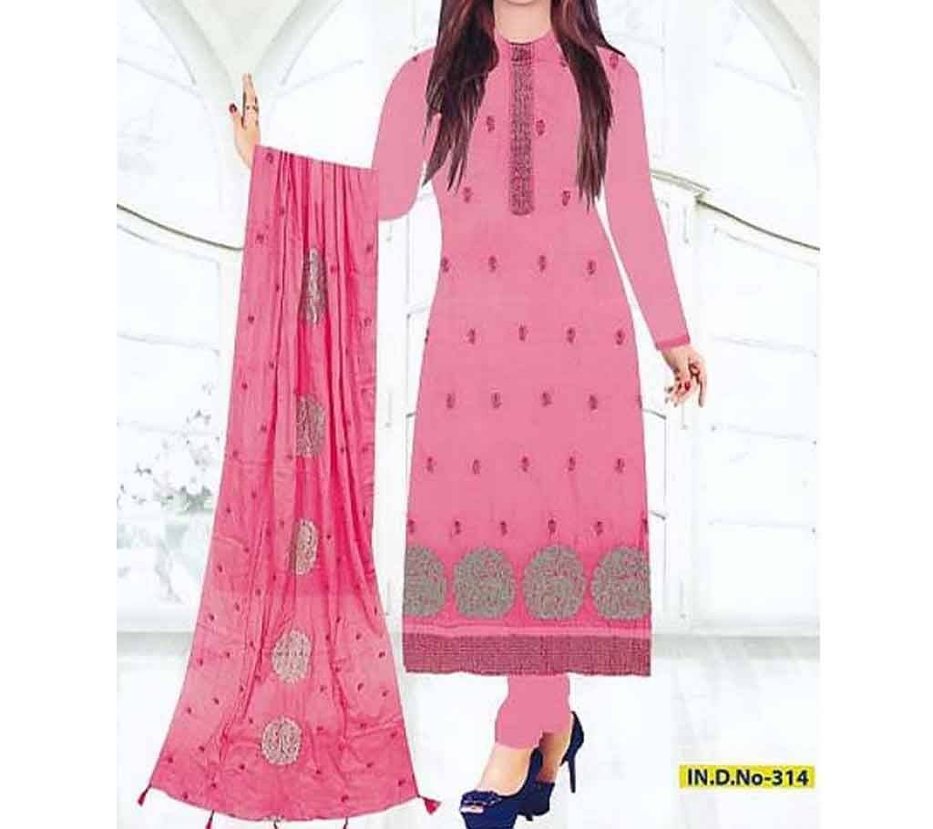 Unstitched Cotton Three Piece - Pink