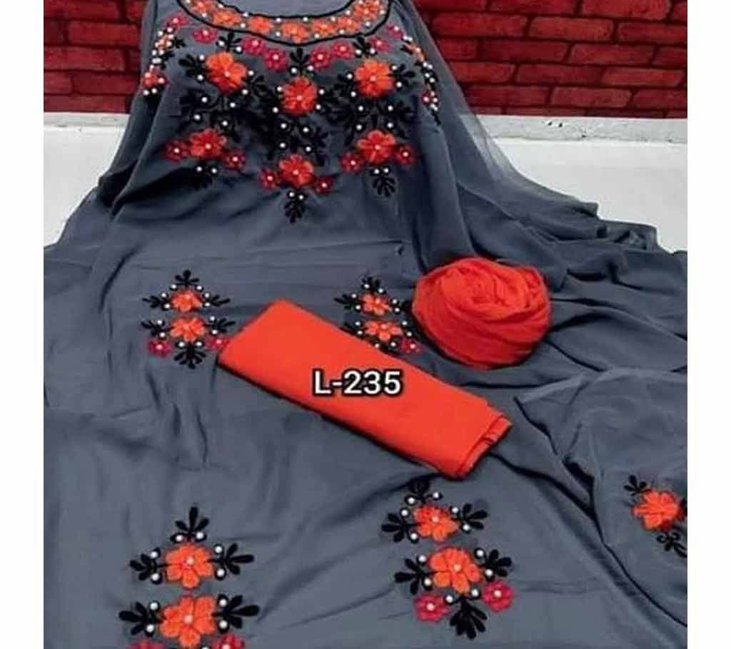 Semi Stitched Indian Weightless Georgette -embroidery 3 Piece For Women-16 