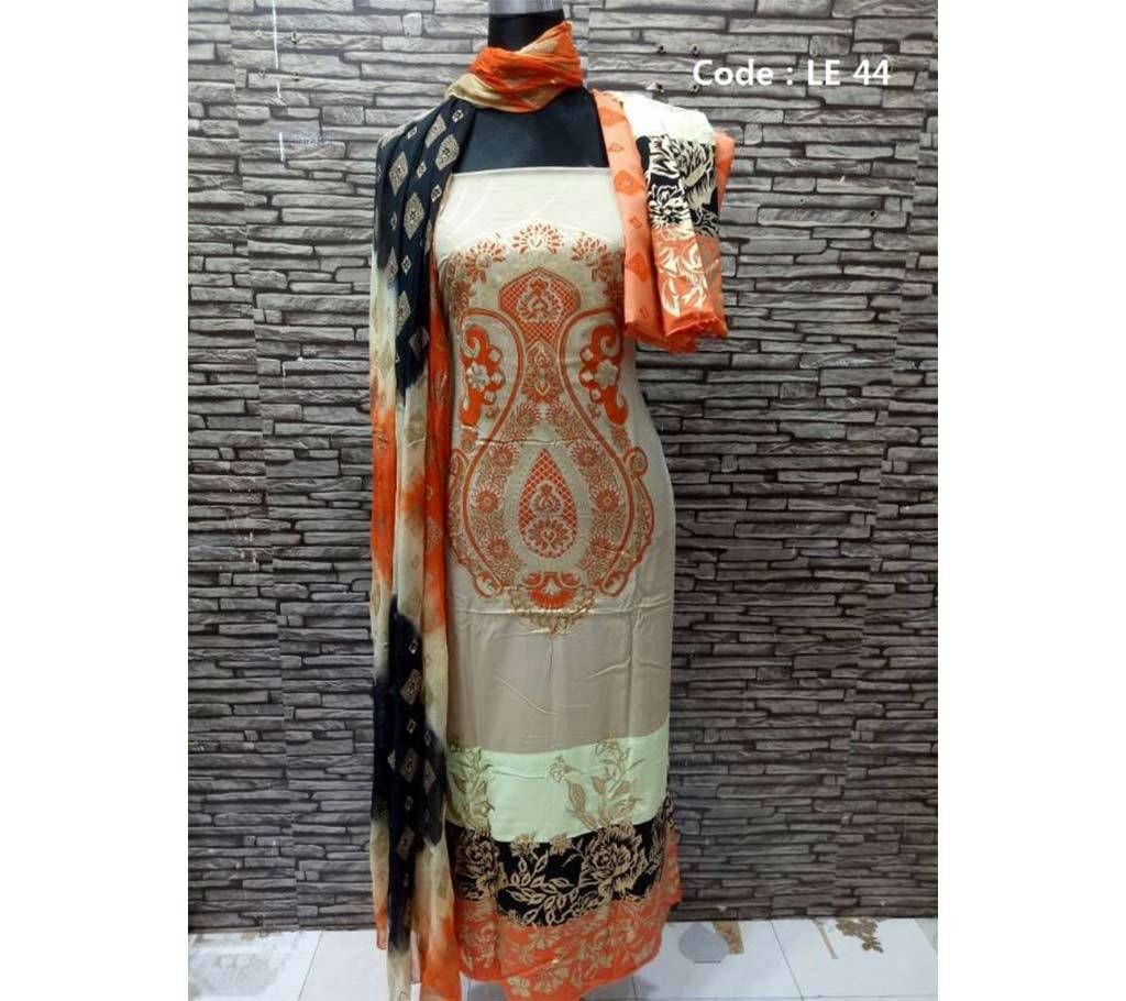 Un stitched linen screen print three piece 