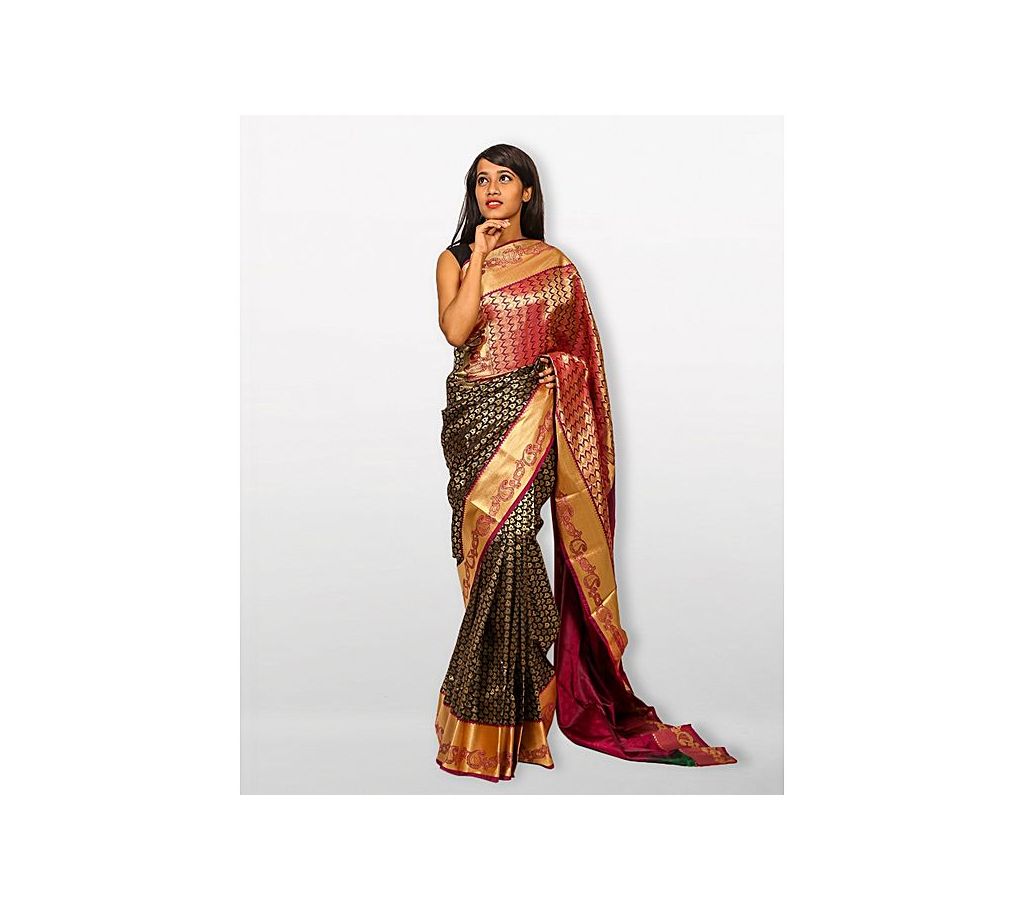 Sareen Kataan Kanchipuraam Saree - Black and Purpl