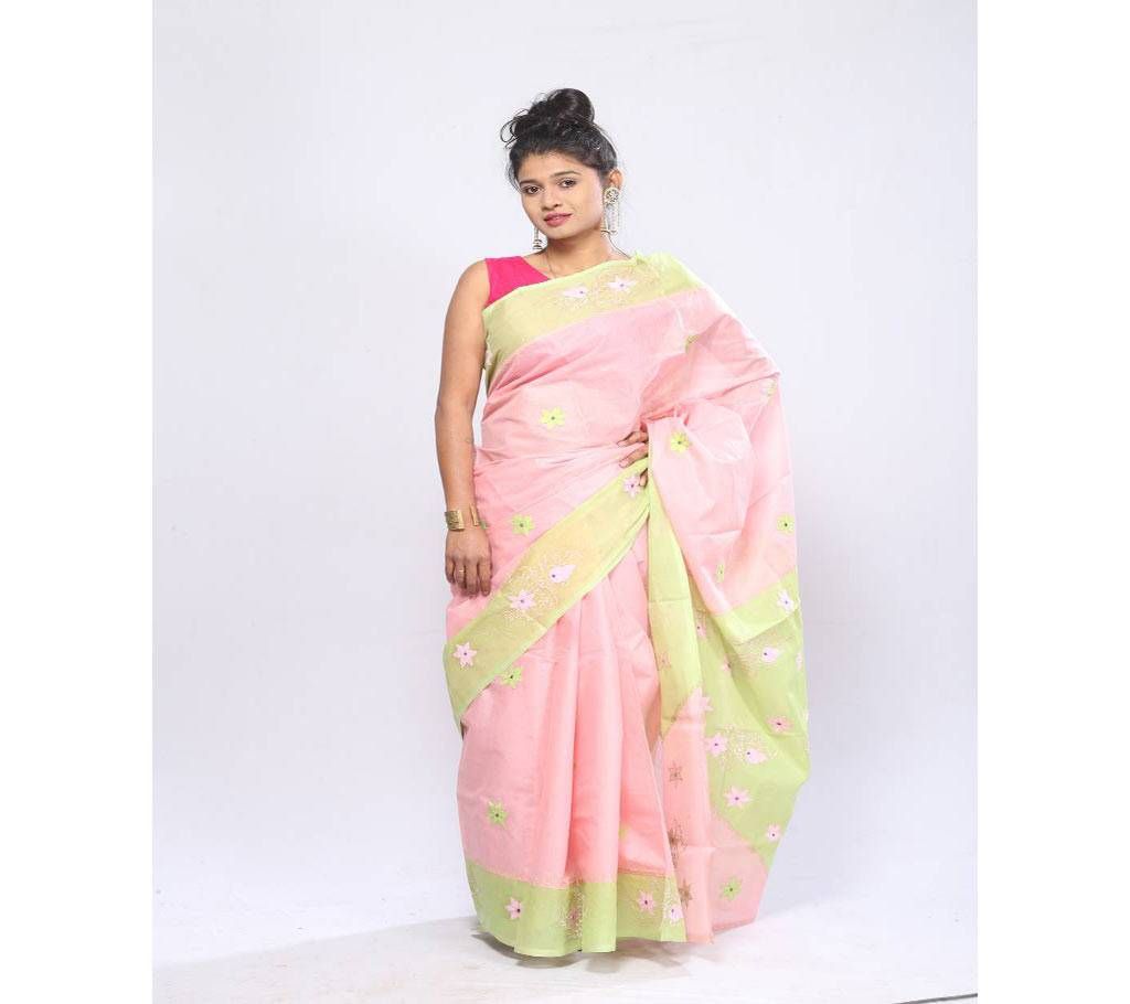 Hand Embroidery Saree -Pink & Light olive