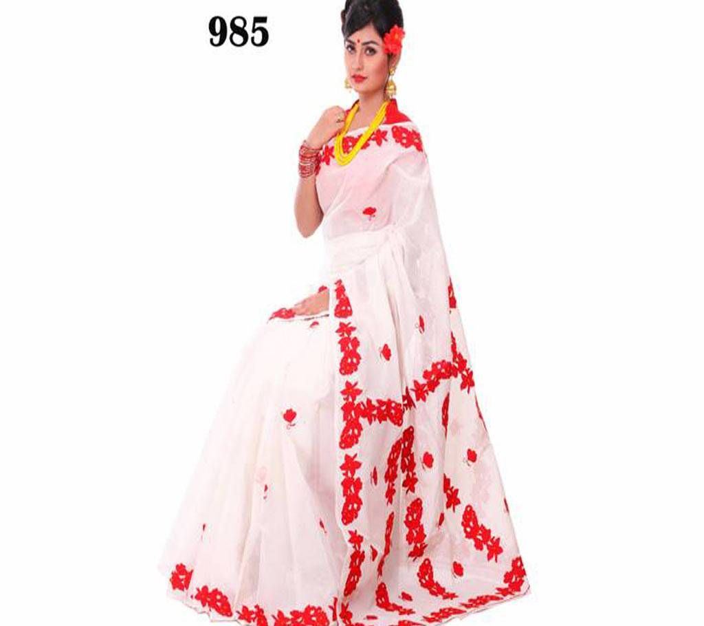 pure cotton sharee with hand embroidery & cutwork Applique Design