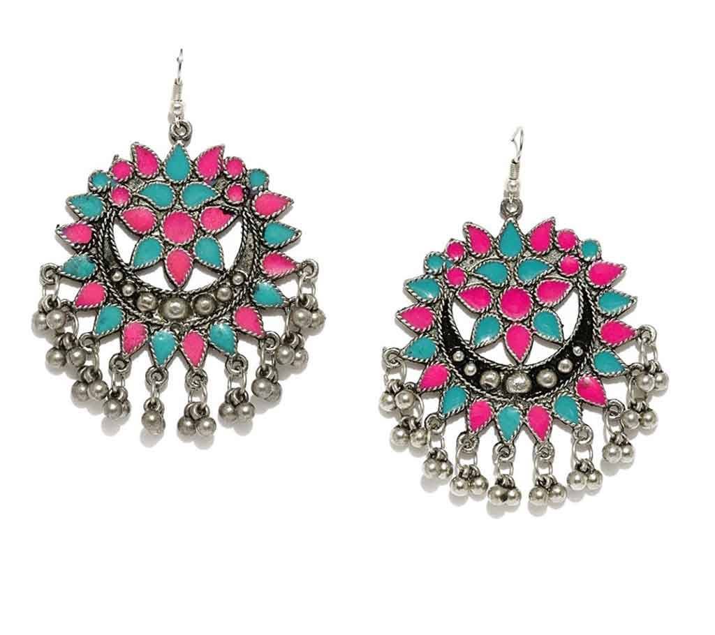 German Silver Afghani Dangler Hook Chandbali Earrings (by Zylph - ZYETCFG)