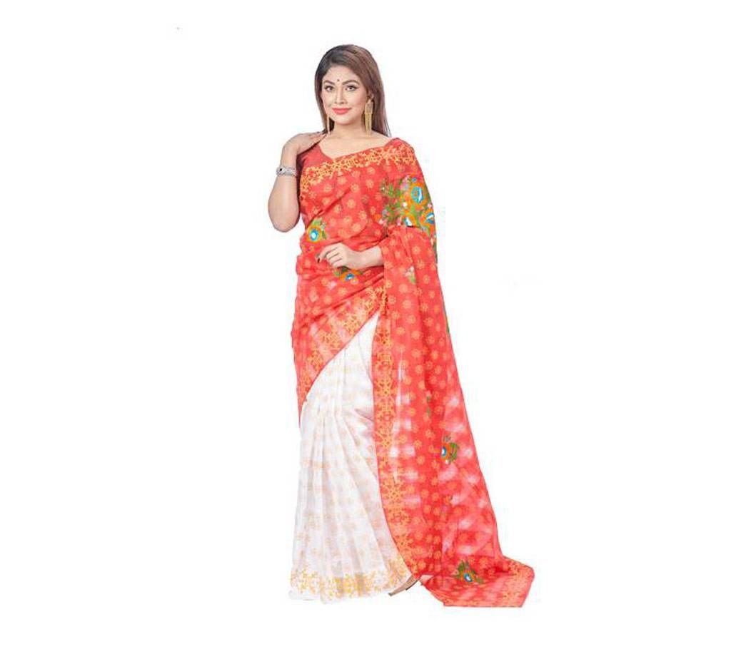 Silk Block Printed & Embroidery Sharee