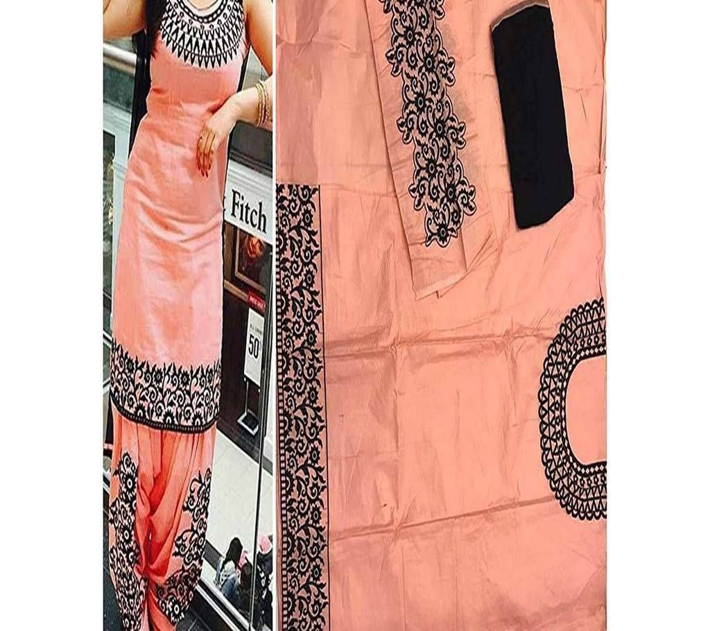 Semi Stitched Embroidered Cotton Three Pieces