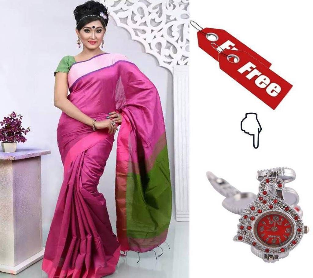 Half Silk Saree with Free Ladies Wristwatch
