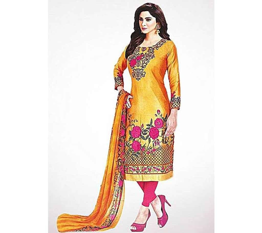 Unstitched Orange and Dark Pink Sateen Salwar Kameez for Women