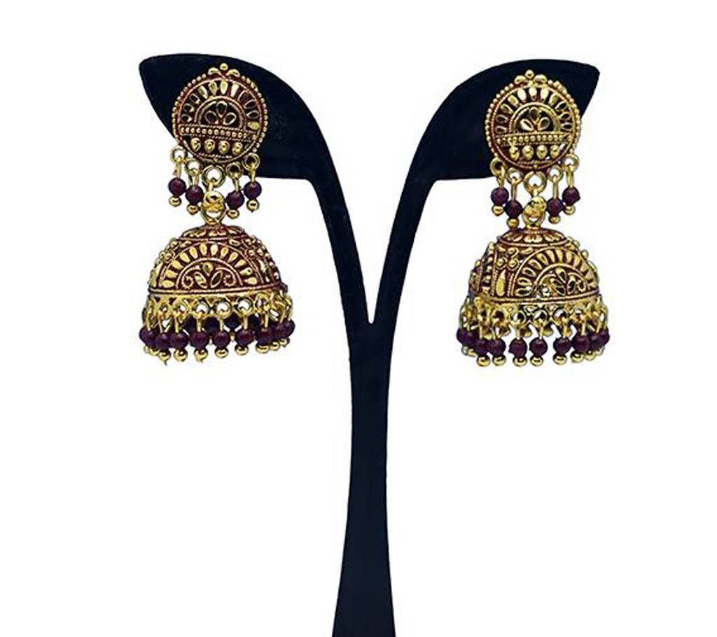 Maroon Pearl Gold Plated Indian Earring For Women