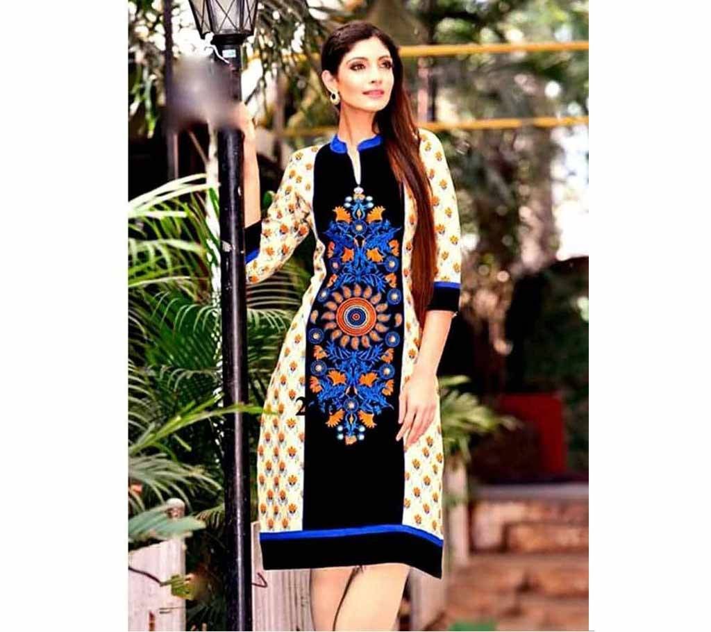 Unstitched Black and Wheat Cotton Salwar Kameez for Women