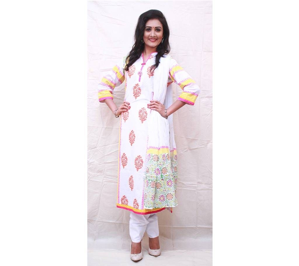 Ready made block printed cotton three piece 