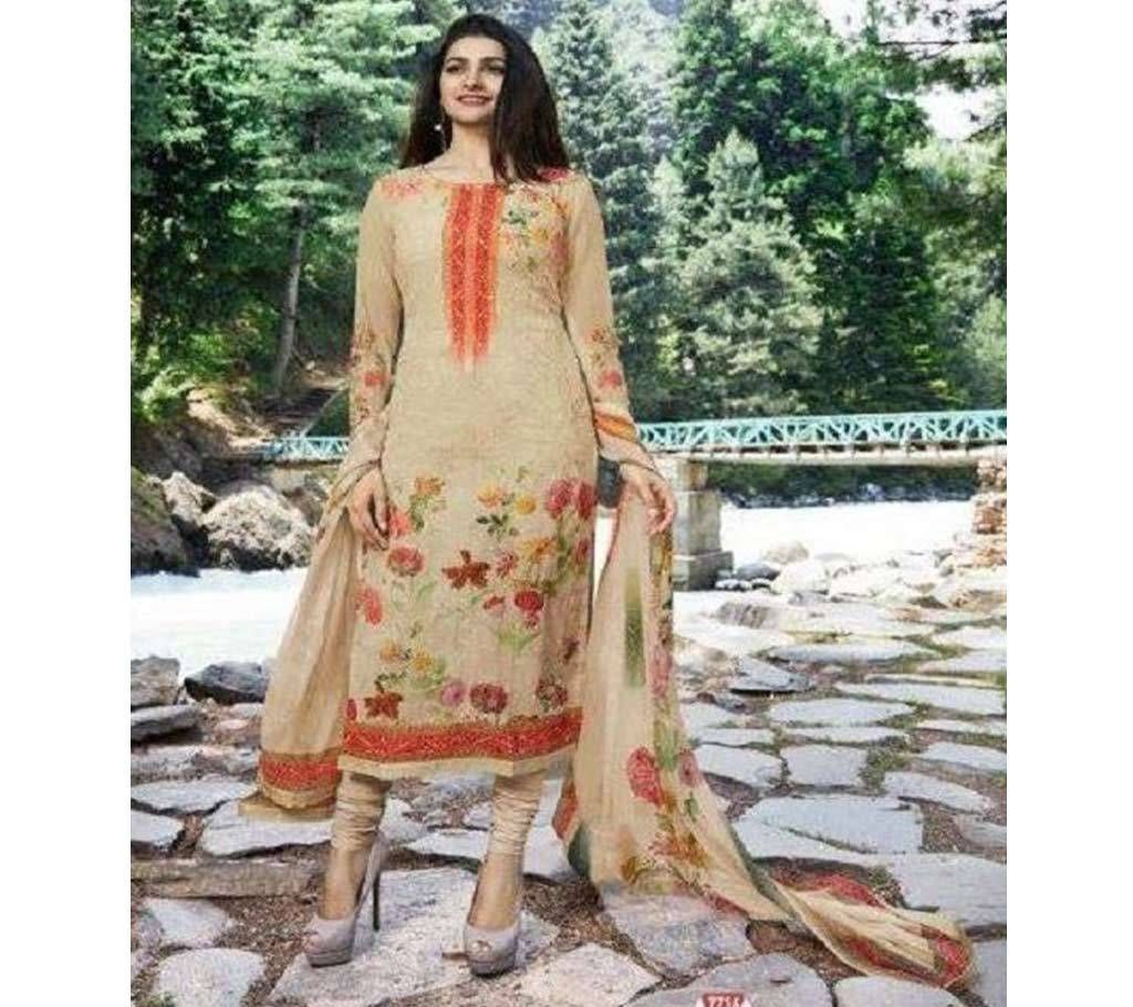 VINAY KASEESH FUSION STRAIGHT PRINT WORK SALWAR KAMEEZ DUPATTA SET( DEEP CREAM )