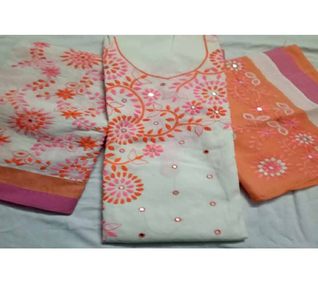 Unstitched Fulkari Cotton thee piece Kustia - 01 (ESC)